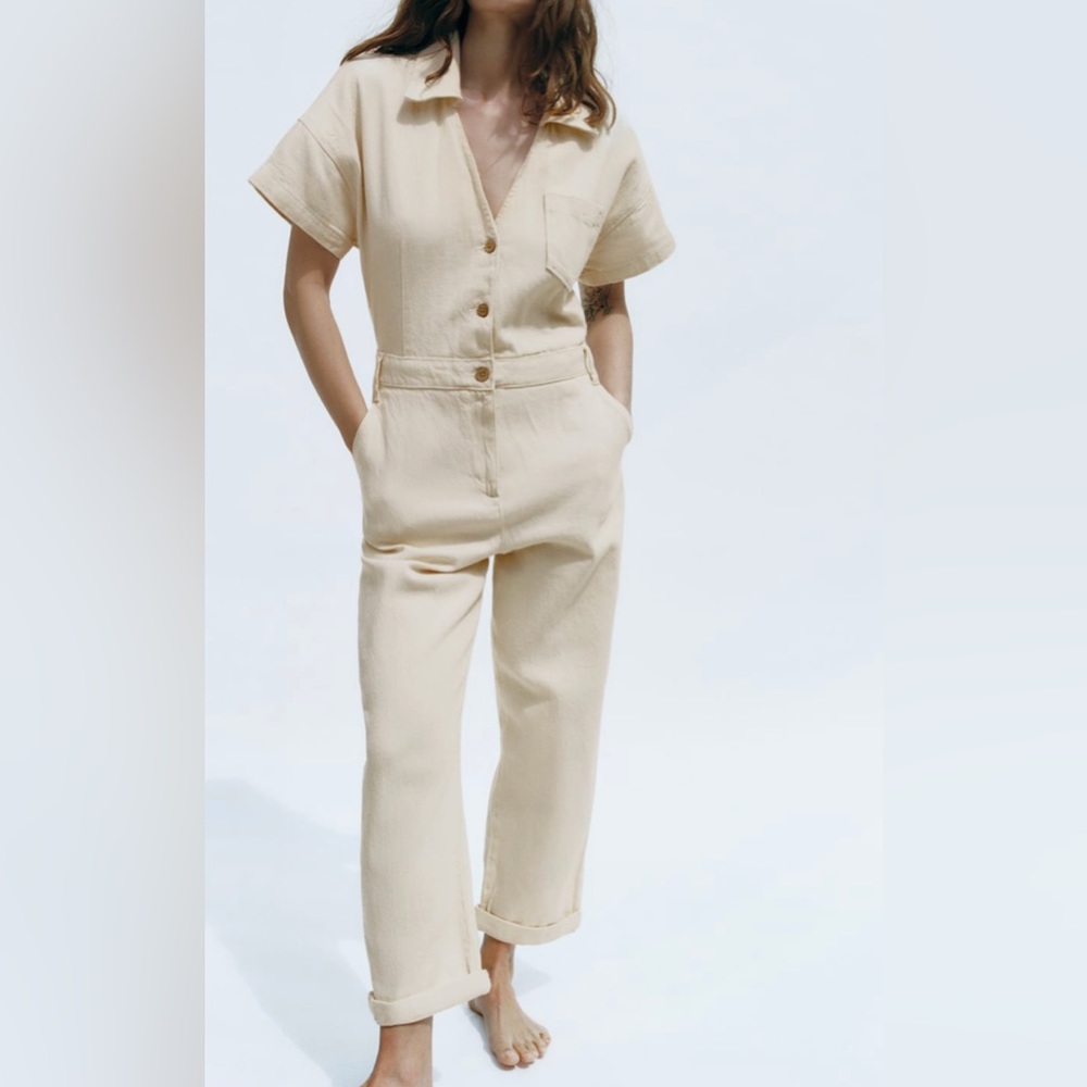 ꓜ𝖺𝑟𝒂 | Ecru Denim Jumpsuit